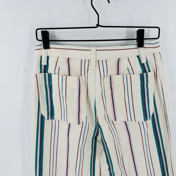 Madewell Cream Striped High-Rise Wide-Leg Crop Pants Size 27 Coastal Nautical - Picture 6 of 8